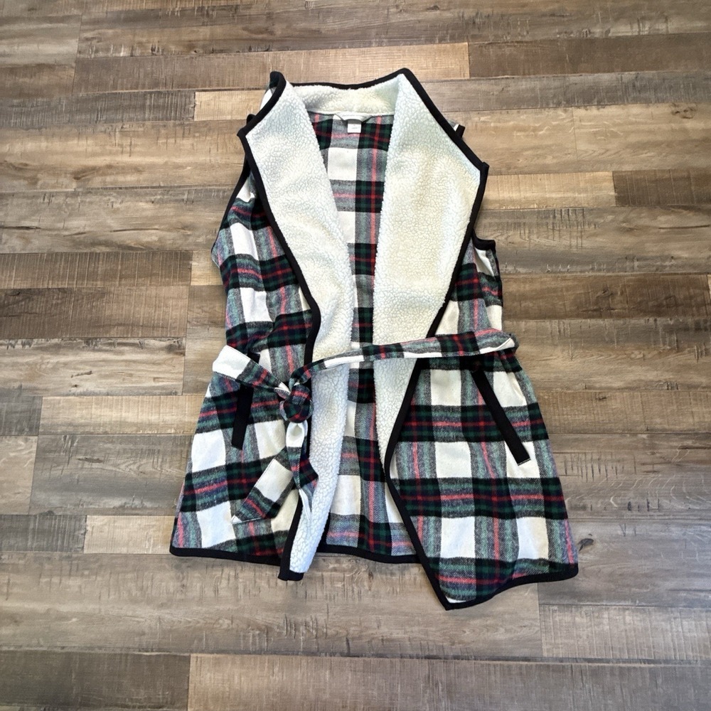 Christopher & Banks Wool Blend Jacket Vest Ladies Multicolor Plaid w/Belt Sz M